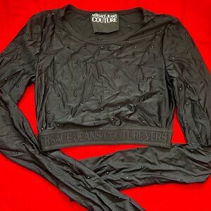 Versace Jeans Couture Black Studded Crop Top